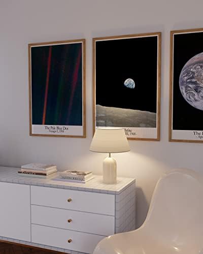 אמנות קיר חלל כדור הארץ - אדמה מהירח, פוסטר שיש בכחול בהיר להיר לעיצוב חדר שינה עם נושא אדמה | כרזות אדמה מגניבות